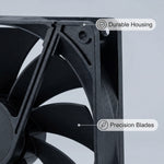 Ventilador de refrigeración SXDOOL de alto flujo de aire, 135 × 135 × 25 mm, 12 V CC, 2700 RPM, 124,85 CFM, doble rodamiento de bolas, 2 pines