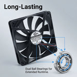 Ventilador de refrigeración SXDOOL de alto flujo de aire, 135 × 135 × 25 mm, 12 V CC, 2700 RPM, 124,85 CFM, doble rodamiento de bolas, 2 pines