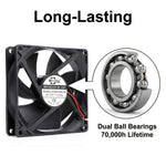 Ventilador de CC SXDOOL de 92 mm, 92 x 92 x 25 mm, 0,30 A, 3000 RPM, 59,6 CFM, con rodamiento de bolas doble de alta presión estática para estaciones de trabajo y equipos industriales.  - DC Axial Fan by SXDOOL