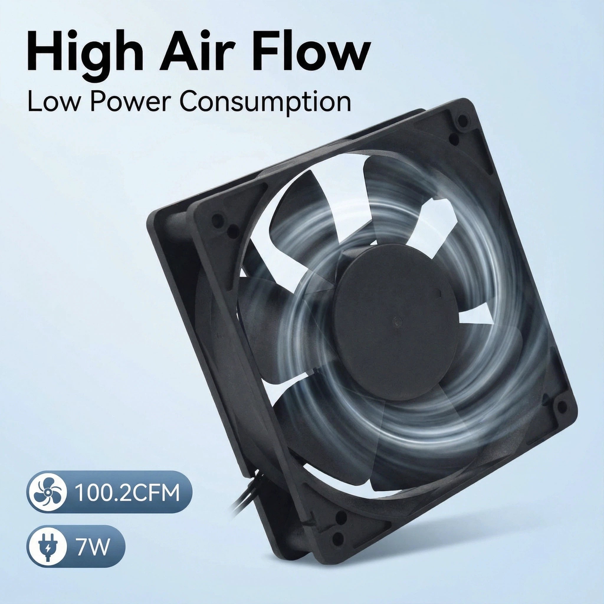 120mm EC Cooling Fan - 120x120x25mm Dual Ball Bearing, AC 90-270V, 2800 RPM, 100.2 CFM for Server Cabinet, Chassis, Industrial Case Cooling | Source Factory