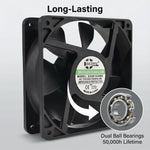 Ventilador de refrigeración EC SXDOOL de 120 mm - Rodamiento de bolas doble de 120 x 120 x 38 mm, CA 90-270 V, 3000 RPM, 126 CFM de alto flujo de aire para gabinetes de servidores, chasis industriales y ventilación potente | Source Factory - EC Axial Fan by SXDOOL