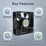 Ventilador de refrigeración EC SXDOOL de 120 mm - Rodamiento de bolas doble de 120 x 120 x 38 mm, CA 90-270 V, 3000 RPM, 126 CFM de alto flujo de aire para gabinetes de servidores, chasis industriales y ventilación potente | Source Factory - EC Axial Fan by SXDOOL