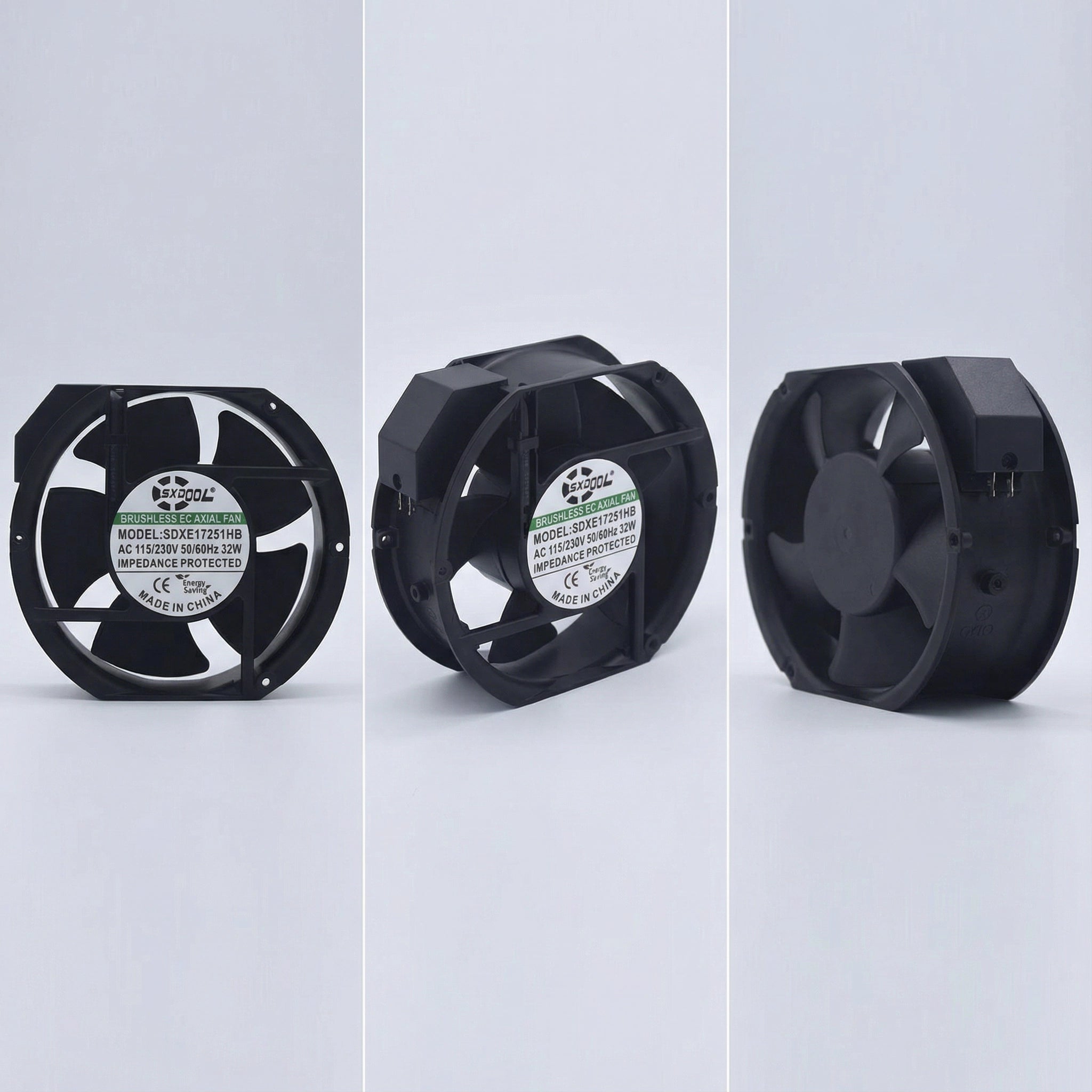 SXD17251HB 172mm EC Cooling Fan - 172x150x51mm Dual Ball Bearing, AC 115V/230V, 3500 RPM, 250+ CFM for Server Cabinet, Industrial Chassis & Power Equipment | Source Factory