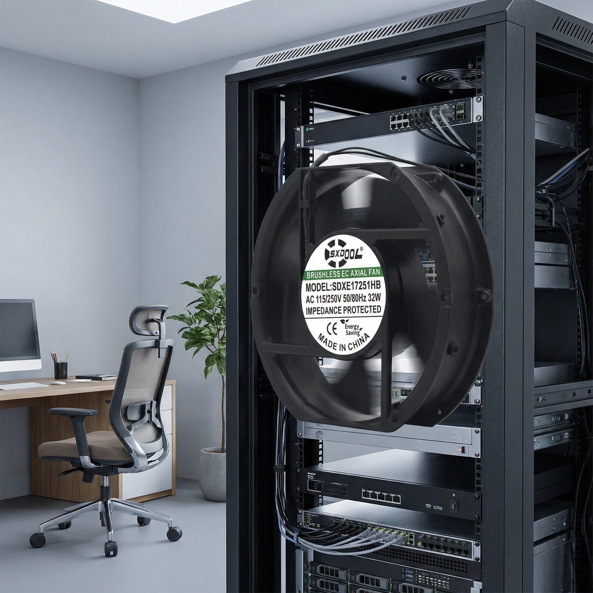 SXD17251HB 172mm EC Cooling Fan - 172x150x51mm Dual Ball Bearing, AC 115V/230V, 3500 RPM, 250+ CFM for Server Cabinet, Industrial Chassis & Power Equipment | Source Factory