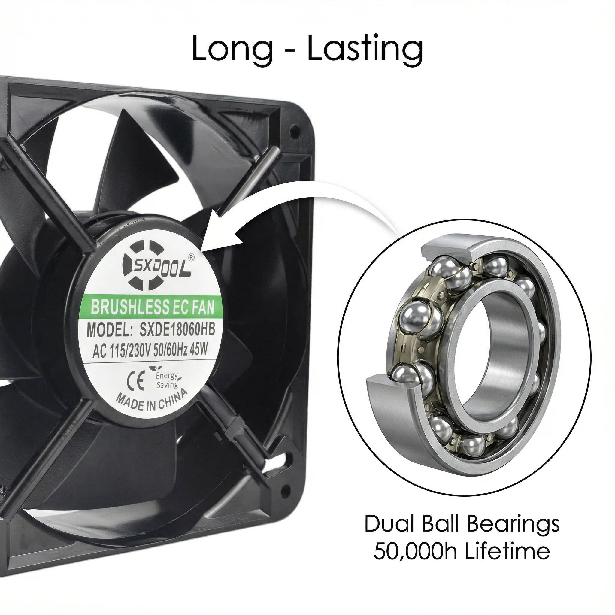 SXDOOL 180mm EC Cooling Fan - 180x180x60mm Dual Ball Bearing, AC 115V/230V, 3200 RPM, 415 CFM for Server Racks, Industrial Cabinets & Power Equipment | Source Factory