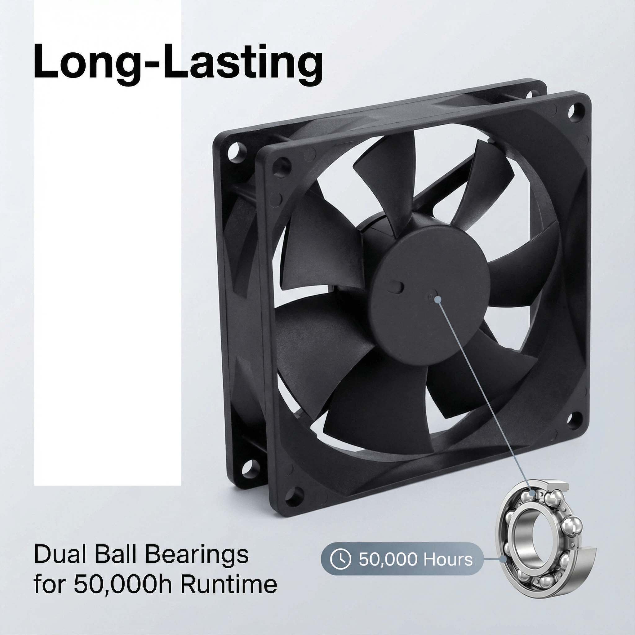 SXDE8025BH 80mm EC Cooling Fan - AC 110-240V Wide Voltage, 3400RPM, 45CFM, Dual Ball Bearing, for Server Cabinet, Chassis, Projector