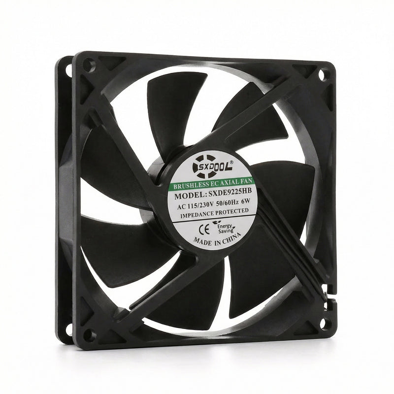 Ventilador de refrigeración con motor EC de 92 mm - Rodamiento de bolas doble de 92 x 92 x 25 mm, CA 115 V/230 V, 2850 RPM, 55,2 CFM para refrigeración industrial y de gabinetes de servidores | Source Factory - EC Axial Fan by SXDOOL