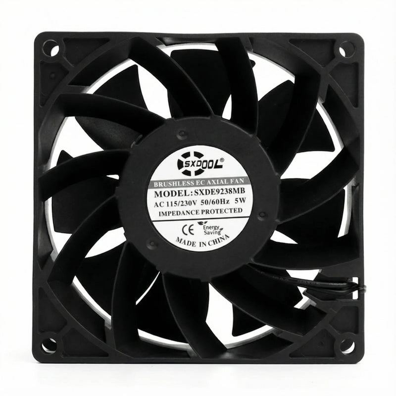 Ventilador de refrigeración con motor EC de 92 mm - Rodamiento de bolas doble de 92 x 92 x 38 mm, CA 115 V/230 V, 3200 RPM, 68,5 CFM para refrigeración de gabinetes de servidores y chasis industriales | Source Factory - EC Axial Fan by SXDOOL