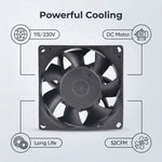 SXDE8038BH EC Axial Cooling Fan 80x80x38mm - AC 90-270V Wide Voltage, 3800RPM, 52CFM, 5W Energy Efficient for Server Cabinet, Industrial Chassis, Communication Equipment