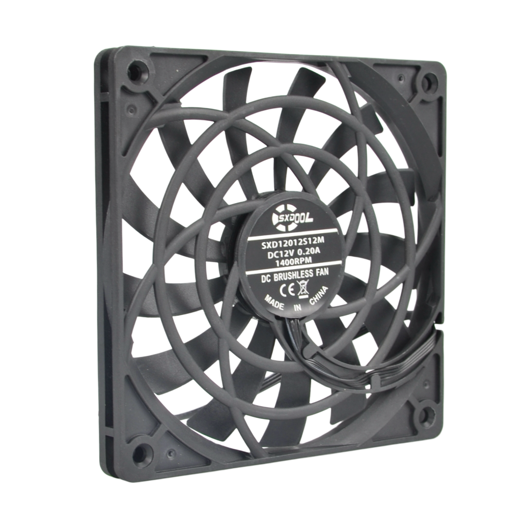 SXD12012S12M 12V fan, representative three-quarter photo for the SXDOOL 12012 slim DC family