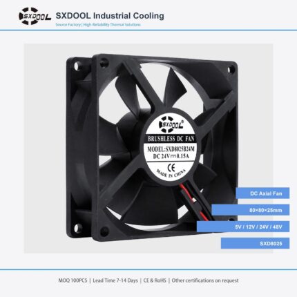 80x80x25mm 80mm 8025 DC Cooling Fan Series 5V / 12V gallery image 2 - SXDOOL DC axial cooling fan 80x80x25mm 5V / 12V for OEM thermal projects