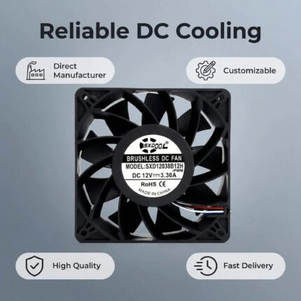 SXDOOL 12038 12V DC Axial Fan 215CFM Dual Ball Bearing 12V gallery image 2 - SXDOOL DC axial cooling fan 12V for OEM thermal projects