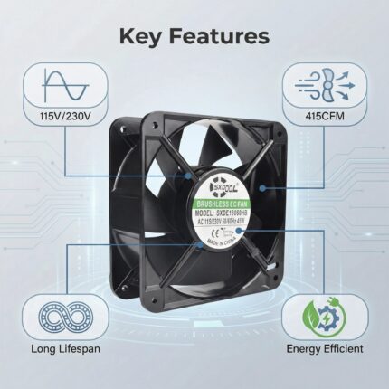 SXDOOL 180x180x60mm 115V/230V EC Axial Fan 415CFM Dual Ball Bearing 115V / 230V gallery image 2 - SXDOOL EC energy-saving axial fan 180x180x60mm 115V / 230V for OEM thermal projects