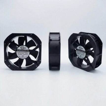SXDE28080BTM 280x280x80mm EC axial fan front, side and angled product views for OEM qualification
