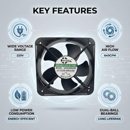 SXDOOL 200x200x60mm 220V EC Axial Fan 640CFM Dual Ball Bearing 220V gallery image 2 - SXDOOL EC energy-saving axial fan 200x200x60mm 220V for OEM thermal projects