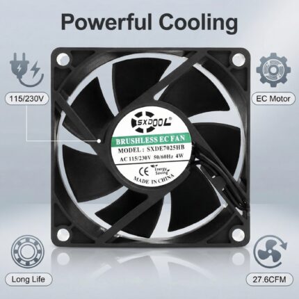 SXDOOL 70mm 115V/230V EC Axial Fan 27.6CFM Dual Ball Bearing 115V / 230V gallery image 2 - SXDOOL EC energy-saving axial fan 70mm 115V / 230V for OEM thermal projects