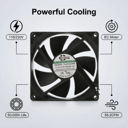 SXDOOL 92x92x25mm 115V/230V EC Axial Fan 55.2CFM Dual Ball Bearing 115V / 230V gallery image 2 - SXDOOL EC energy-saving axial fan 92x92x25mm 115V / 230V for OEM thermal projects