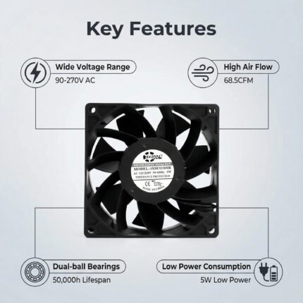 SXDOOL 92x92x38mm 115V/230V EC Axial Fan 68.5CFM Dual Ball Bearing 115V / 230V gallery image 2 - SXDOOL EC energy-saving axial fan 92x92x38mm 115V / 230V for OEM thermal projects