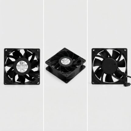 SXDE9238MB 92x92x38mm EC axial fan front, 38mm side and rear views