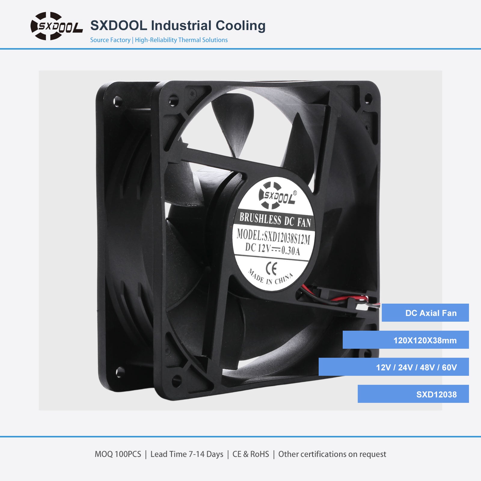 SXDOOL industrial cooling fan hero image for OEM thermal management