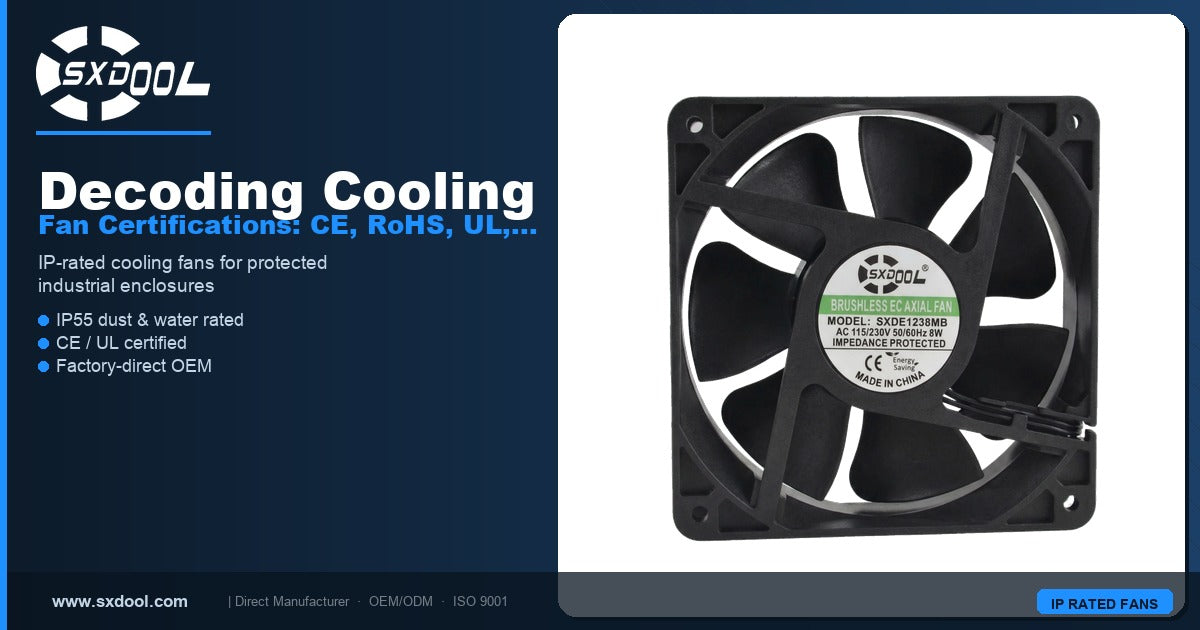 SXDOOL Decoding Cooling Fan Certifications: CE, RoHS, UL, and TUV — Industrial Cooling Fan