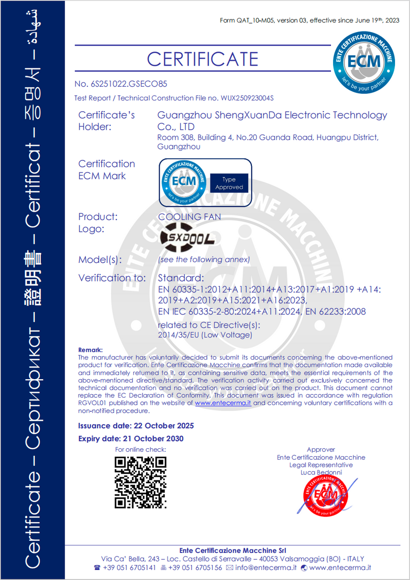 SXDOOL CE RoHS FCC ISO9001 certification documents