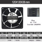 SXDOOL 120x120x38mm AC Axial Cooling Fan | SXD12038B1LM AC 110-120V Dual Ball Bearing