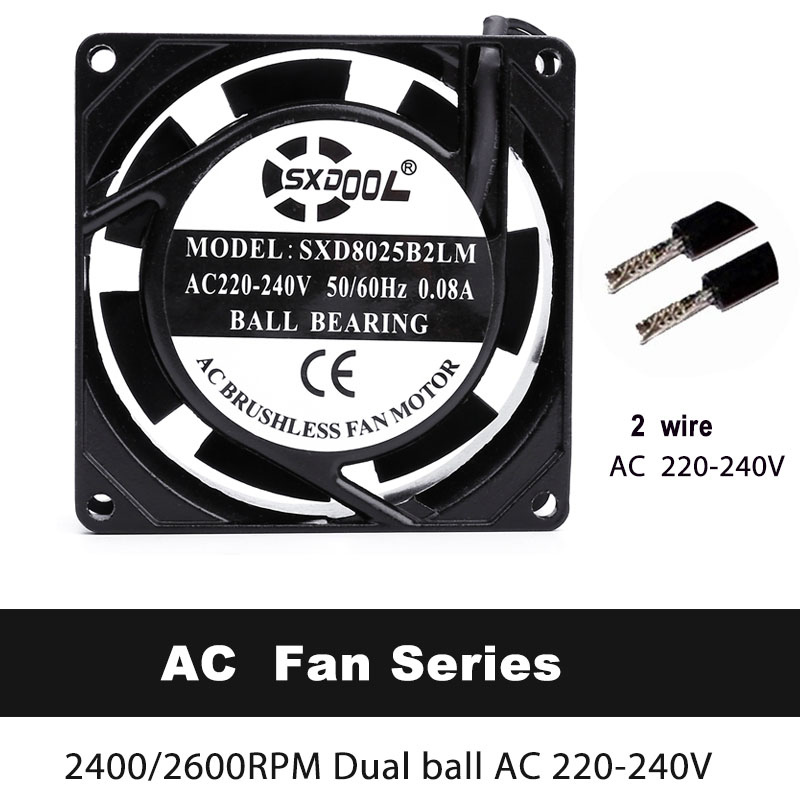 SXD8025B2LM_8.jpg SXDOOL 80x80x25mm AC Axial Cooling Fan | SXD8025B2LM AC 220-240V Dual Ball Bearing - Image 1
