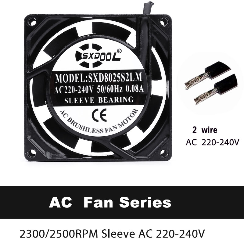 SXD8025S2LM_7.jpg SXDOOL 80x80x25mm AC Axial Cooling Fan | SXD8025S2LM AC 220-240V Sleeve Bearing - Image 1
