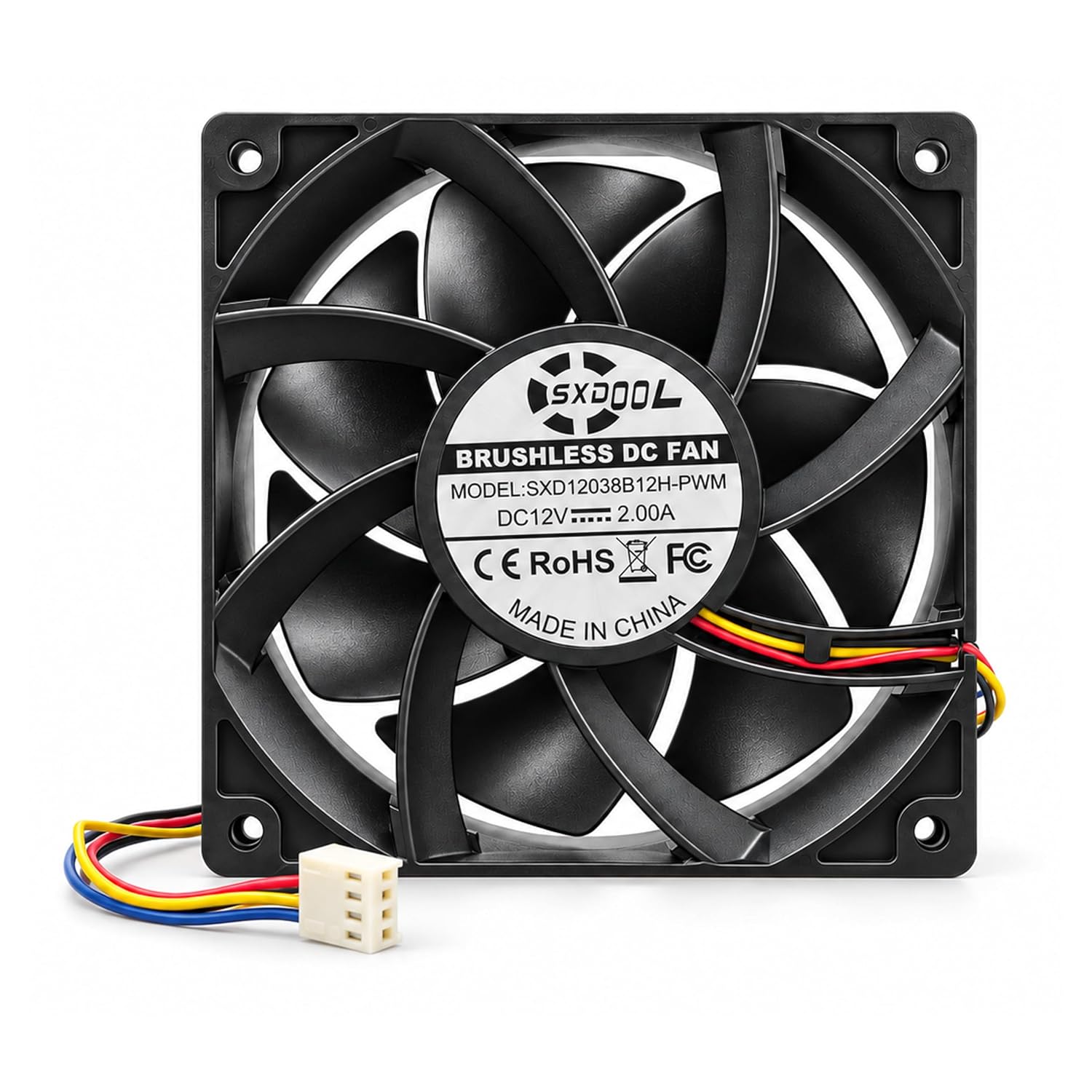 SXD12038B12H-PWM 12V cooling fan - main image SXDOOL SXD12038B12H-PWM 120 x 120 x 38 mm black 12V DC cooling fan with a four-wire KF-2510 connector